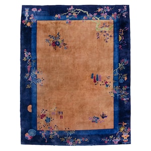 Antique 9&#39; x 11&#39;7&quot; Art Deco Chinese Beijing Hand Knotted Low Pile Chinese Rug - FREE DOMESTIC SHIPPING