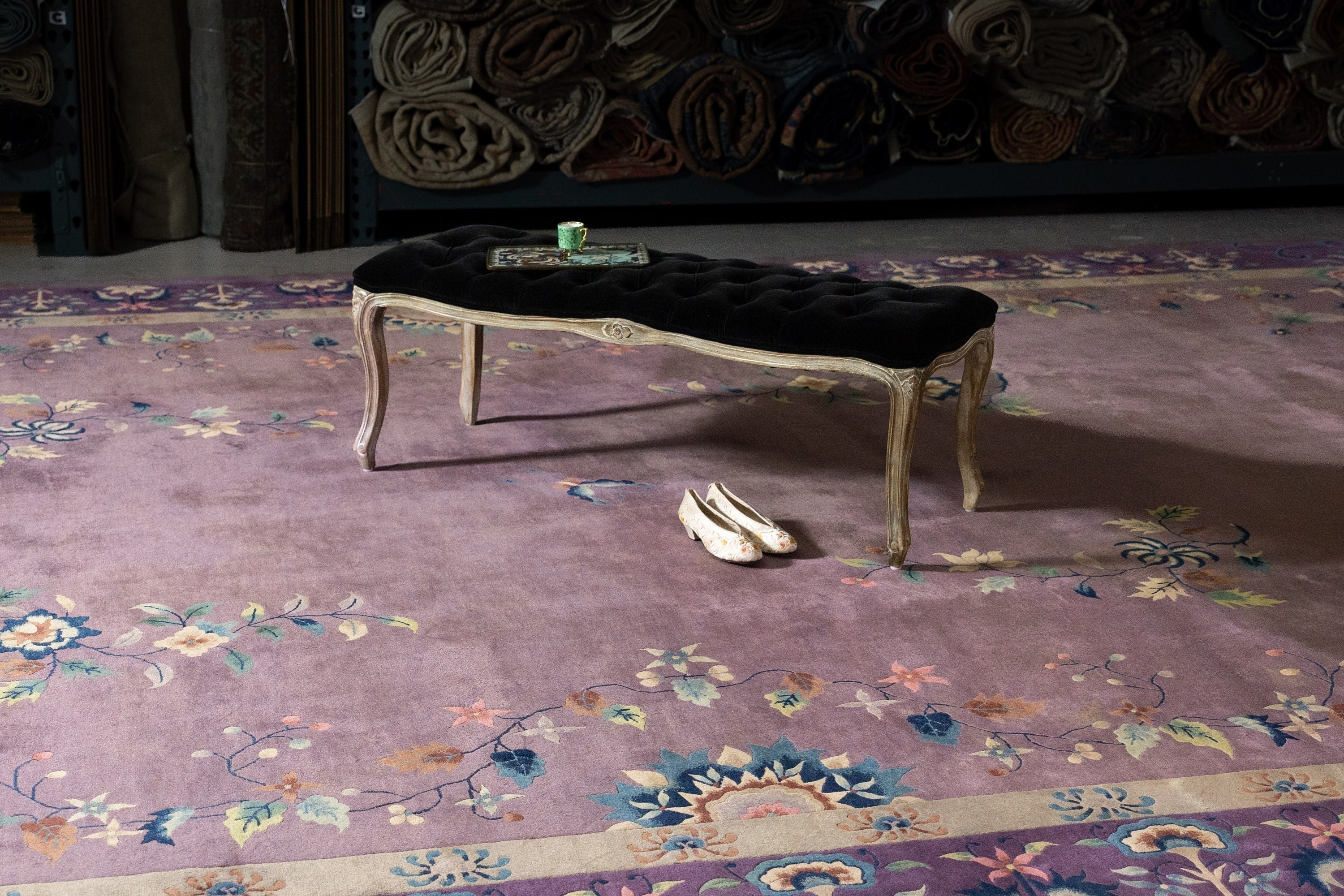Antique 13' X 20'3” Oversize Chinese Art Deco Lavender Purple