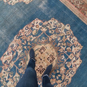 Antique 9'7 x 11'6 Large Blue Red Floral Medallion Hand Knotted Rug Wool Low Pile Rug 1920s FREE DOMESTIC SHIPPING image 1