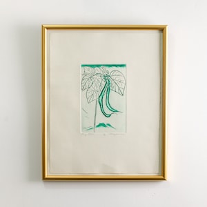 Vintage Signed Original Etching Titled &quot;String Beans&quot; by Artist Mayumi Oda Japanese Artist 1982