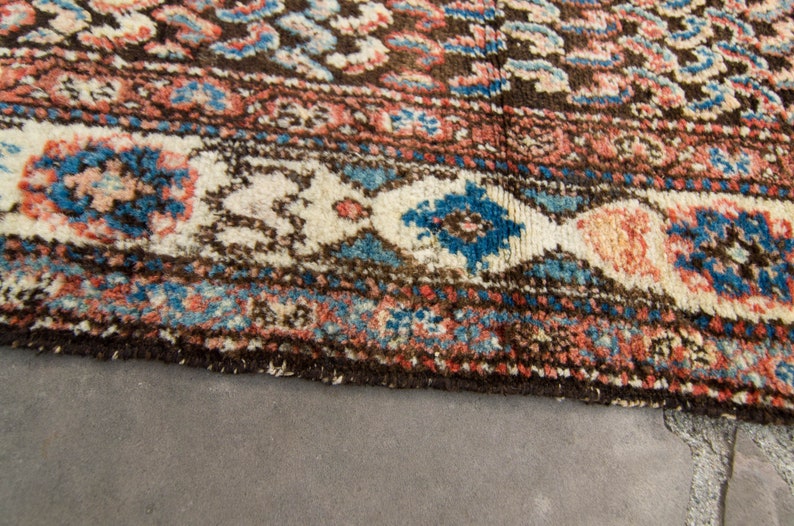 Antique 310 x 68 Rug Allover Dark Brown Ivory Hand Knotted Pile Rug 1920s FREE DOMESTIC SHIPPING 画像 9