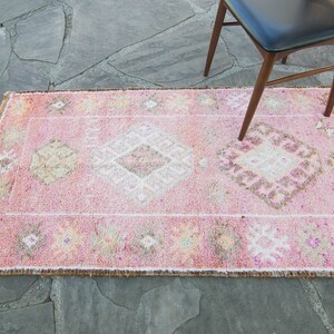 Vintage 210.5 x 126 Runner Hand Knotted Distressed Geometric Medallion Pink Wool Low Pile Runner FREE DOMESTIC SHIPPING image 5