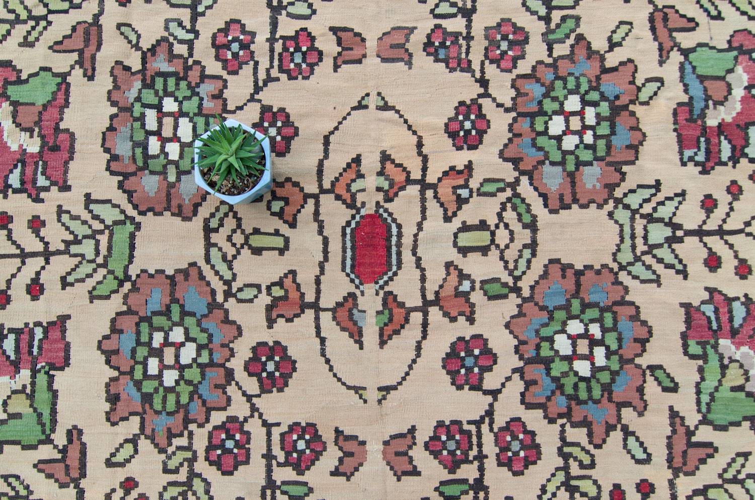 Vintage Balkan 8’1” X 9’7” Rug Kilim Handmade Allover Floral Flat-woven ...