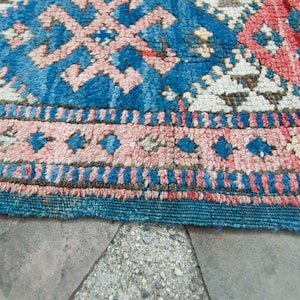 Antique 46 x 52 Rug Red Blue Çanakkale Geometric Small Area Accent Wool Hand-Knotted Rug 1910s FREE DOMESTIC SHIPPING image 10