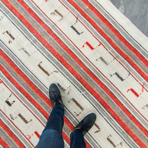Vintage Anatolian 5’4.5” x 9’2” Rug Red Beige Wool Kilim Striped Pattern Flatwoven Adana Rug - FREE DOMESTIC SHIPPING