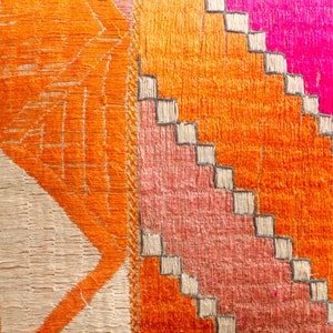 Antique Indian Phulkari Silk Hand Embroidered Linen Square Orange Pillowcase Accent Pillow Cushion 1920s image 8