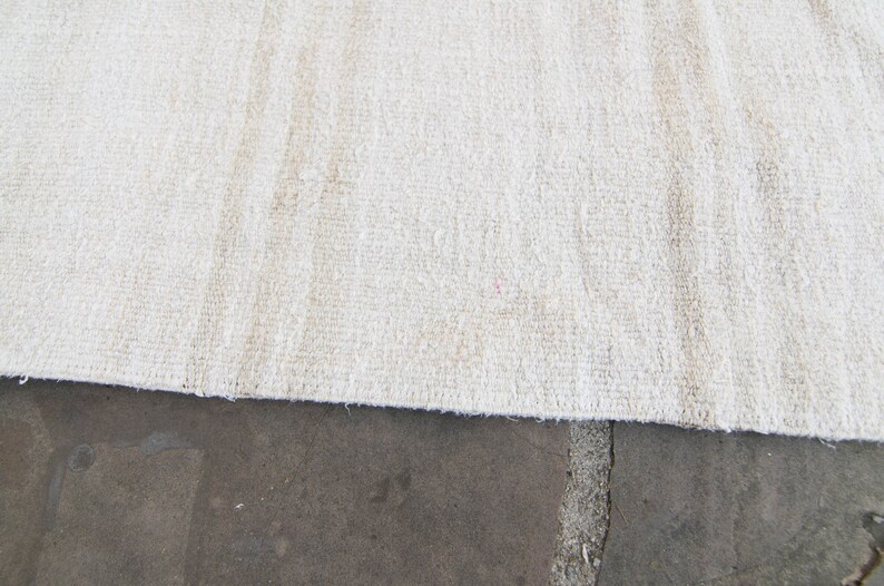 Vintage 99 x 126 Natural Oversized Hemp Kilim Striped Off-White Handwoven Rug 1970s FREE DOMESTIC SHIPPING image 10