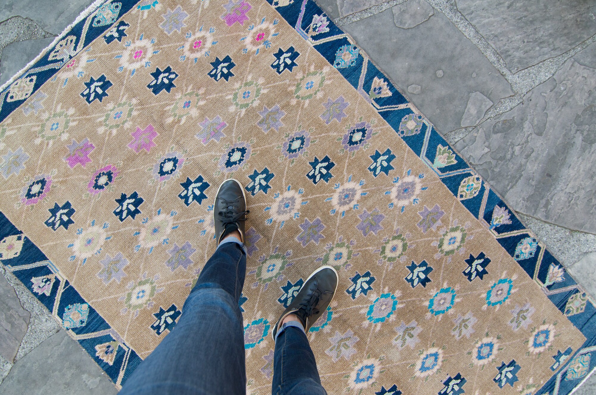 Vintage 4'2 X 6'4 Anatolie Rug Oushak Ushak Geometric Floral Wool Pile Kids Nursery Room Tapis Noué 