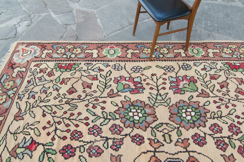 Vintage Balkan 8’1” X 9’7” Rug Kilim Handmade Allover Floral Flat-woven ...