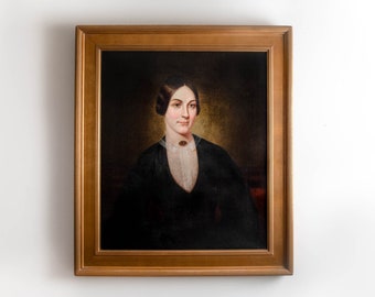 Antique Original 19th Century Victorian Portrait Oil on Canvas Gilded Wooden Frame - Signed and Dated 1853