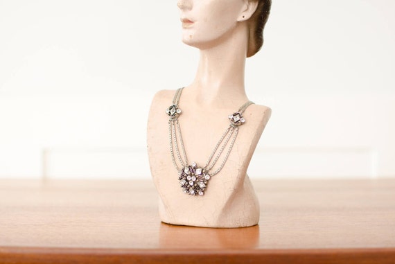 Vintage Metal Rhinestone Necklace / Jewelry - Art… - image 1