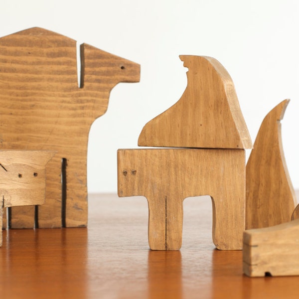 Vintage Abstract Animal Puzzle Set / Nativity Scene