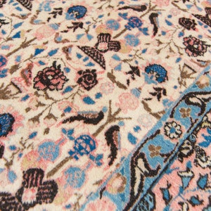 Vintage 4'6 x 6'7 Rug Allover Floral Figural Design Bubble Gum Ink Blue Wool Cotton Pile Hand-Knotted Rug 1930s FREE DOMESTIC SHIPPING image 8