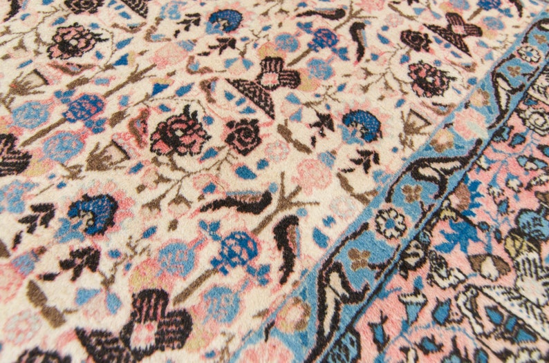 Vintage 4'6 x 6'7 Rug Allover Floral Figural Design Bubble Gum Ink Blue Wool Cotton Pile Hand-Knotted Rug 1930s FREE DOMESTIC SHIPPING image 8