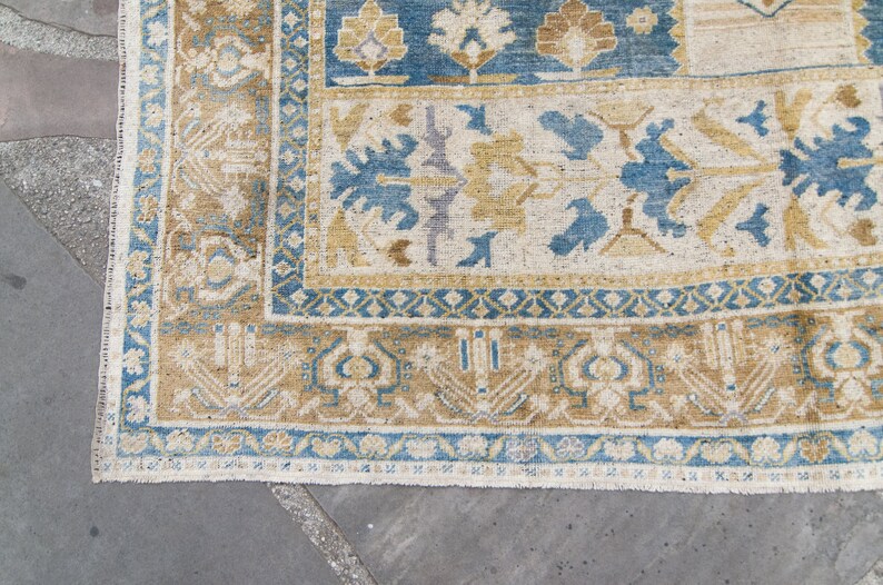 Vintage 71 x 126 Anadol Rug Mix of Denim Blue and Beige Oushak Medallion Wool Oushak Hand-Knotted Rug 1920s FREE DOMESTIC SHIPPING image 7