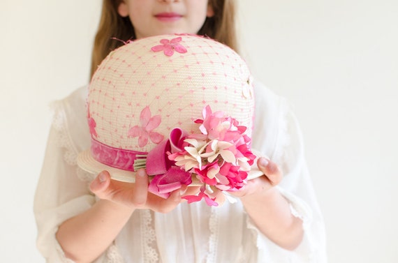Vintage Woven Floral Pink Straw Hat Noreen - Mid … - image 5