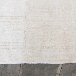 Vintage 99 x 126 Natural Oversized Hemp Kilim Striped Off-White Handwoven Rug 1970s FREE DOMESTIC SHIPPING image 7