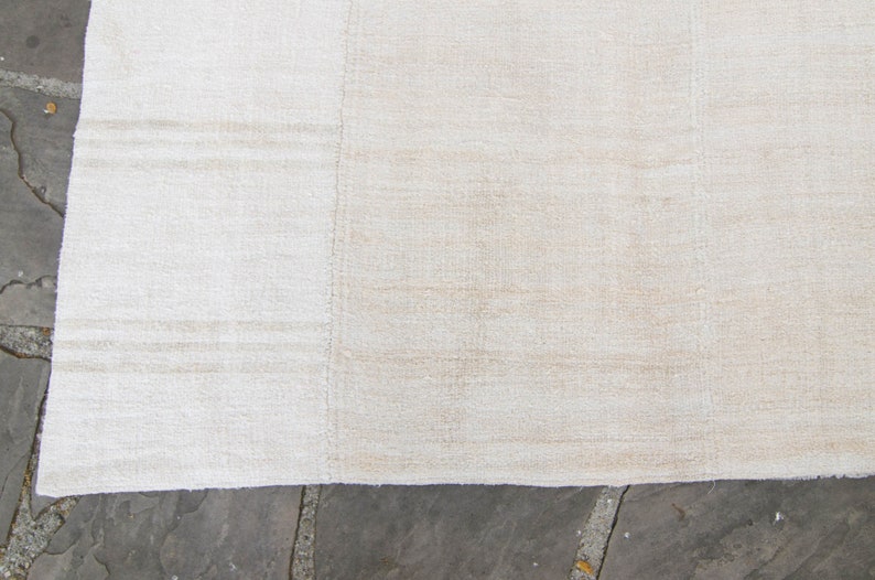 Vintage 99 x 126 Natural Oversized Hemp Kilim Striped Off-White Handwoven Rug 1970s FREE DOMESTIC SHIPPING image 7