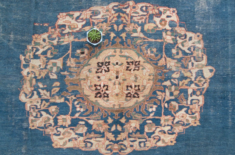 Antique 9'7 x 11'6 Large Blue Red Floral Medallion Hand Knotted Rug Wool Low Pile Rug 1920s FREE DOMESTIC SHIPPING image 4