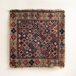 Antique Dowry Tribal Bag Face with Unique Allover Cross Design Handwoven Textile - Early 1900s