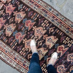 Antique Caucasian 3’9” x 8’2” Runner Armenian Geometric Cross Prayer Tribal Handwoven Wool Medium Runner 1920&#39;s - FREE DOMESTIC SHIPPING
