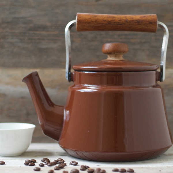 Vintage Large Dansk Brown Enamel Tea Pot - Mid Century