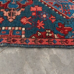 Antique 28 x 37 Zeikhur Rug Geometric Medallion Floral Design Ink Blue Brick Red Hand Knotted Pile Rug 1910s FREE DOMESTIC SHIPPING image 8