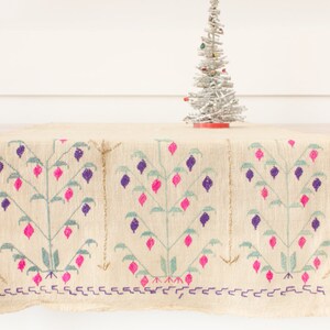 Antique Ottoman Greek Hand Embroidered Silk Metallic Thread Linen Table Runner Dowry Towel