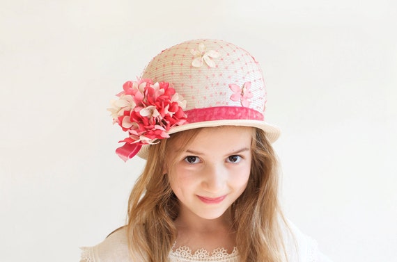 Vintage Woven Floral Pink Straw Hat Noreen - Mid … - image 3