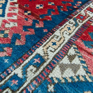 Antique 46 x 52 Rug Red Blue Çanakkale Geometric Small Area Accent Wool Hand-Knotted Rug 1910s FREE DOMESTIC SHIPPING image 8