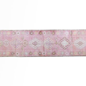 Vintage 210.5 x 126 Runner Hand Knotted Distressed Geometric Medallion Pink Wool Low Pile Runner FREE DOMESTIC SHIPPING image 2