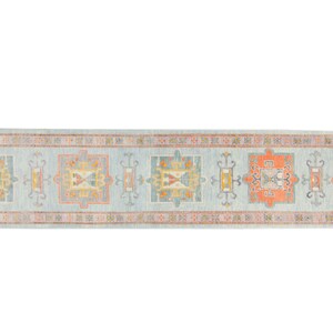 Contemporary 211 x 138 Anatolian Runner Geometric Medallion Baby Blue Pumpkin Wool Hand-Knotted 2000 FREE DOMESTIC SHIPPING image 2
