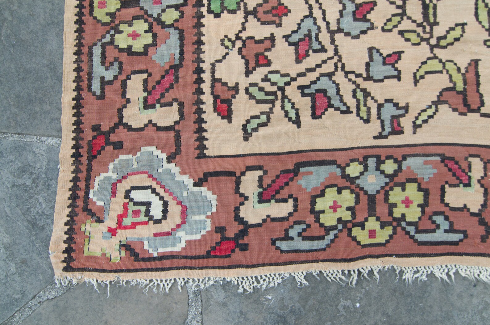 Vintage Balkan 8’1” X 9’7” Rug Kilim Handmade Allover Floral Flat-woven ...