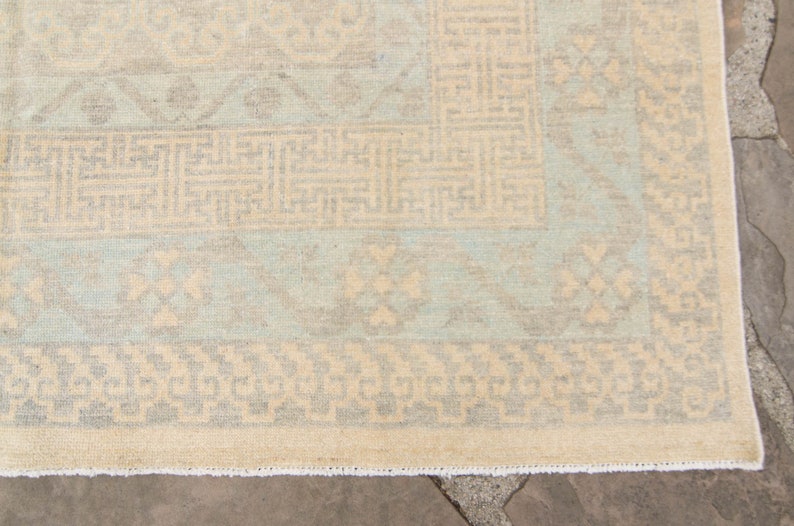 Contemporary 61 x 98 Rug Allover Geometric Champagne Mint Wool Low Pile Large Hand-Knotted Rug FREE DOMESTIC SHIPPING image 6