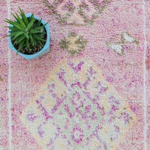 Vintage 210.5 x 126 Runner Hand Knotted Distressed Geometric Medallion Pink Wool Low Pile Runner FREE DOMESTIC SHIPPING image 4