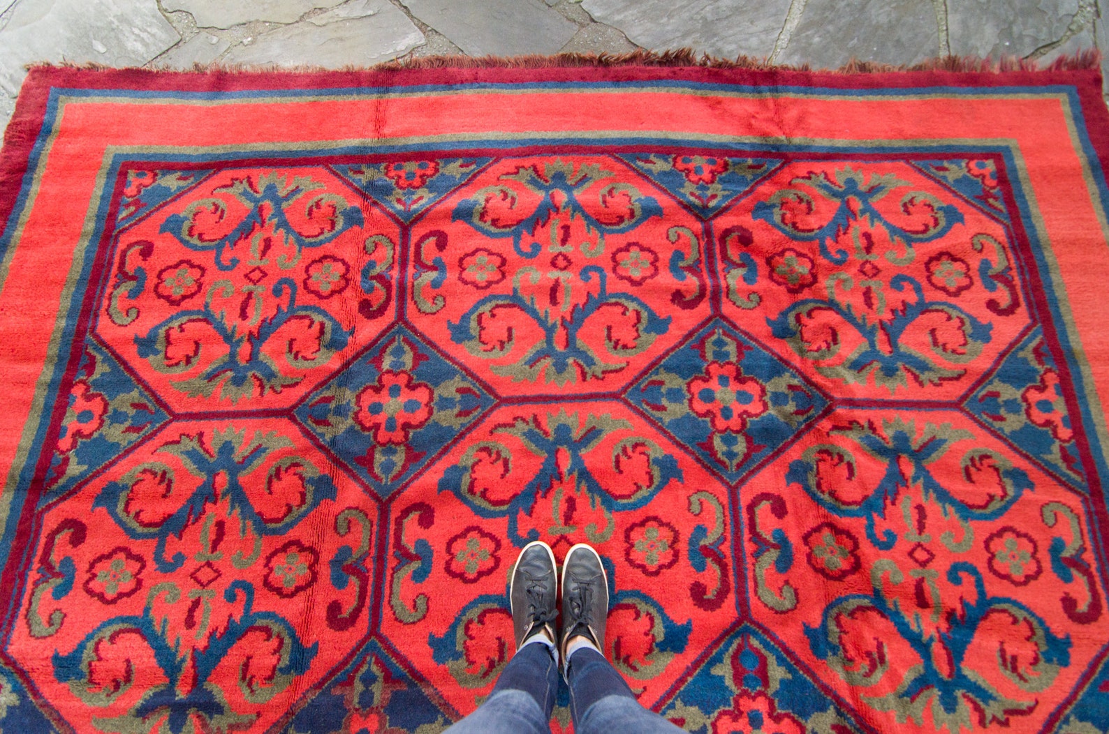 Antique 10 X 14 European Irish Rug Red Geometric Floral Hand Etsy Ireland