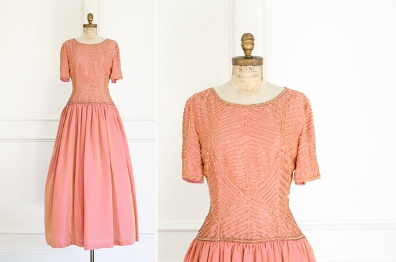 Vintage Formal Gown Luminescent Peach Pink Color B