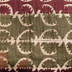 Vintage Uzbek Suzani Hand Made Hand Embroidered Maroon Khaki Pillowcase Cotton & Linen Pillowcase Mid Century image 2