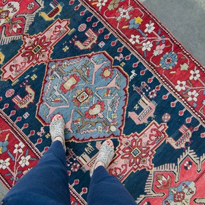 Antique 4'9" x 9'10" Armenian Karabagh Medallion Floral Design Hand Knotted Large Wool Pile Rug - FREE DOMESTIC SHIPPING