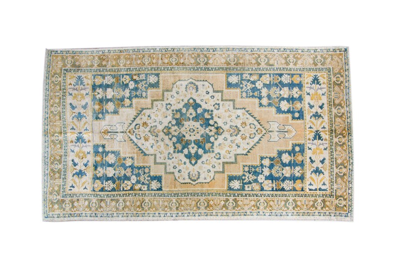 Vintage 71 x 126 Anadol Rug Mix of Denim Blue and Beige Oushak Medallion Wool Oushak Hand-Knotted Rug 1920s FREE DOMESTIC SHIPPING image 2