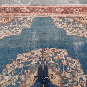 Antique 9'7 x 11'6 Large Blue Red Floral Medallion Hand Knotted Rug Wool Low Pile Rug 1920s FREE DOMESTIC SHIPPING image 3