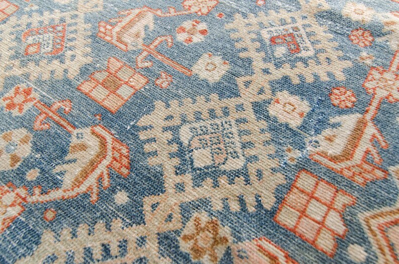 Vintage 34 x 165 Long Runner Blue Distressed Wool Hand-Knotted Runner 1930s FREE DOMESTIC SHIPPING image 8