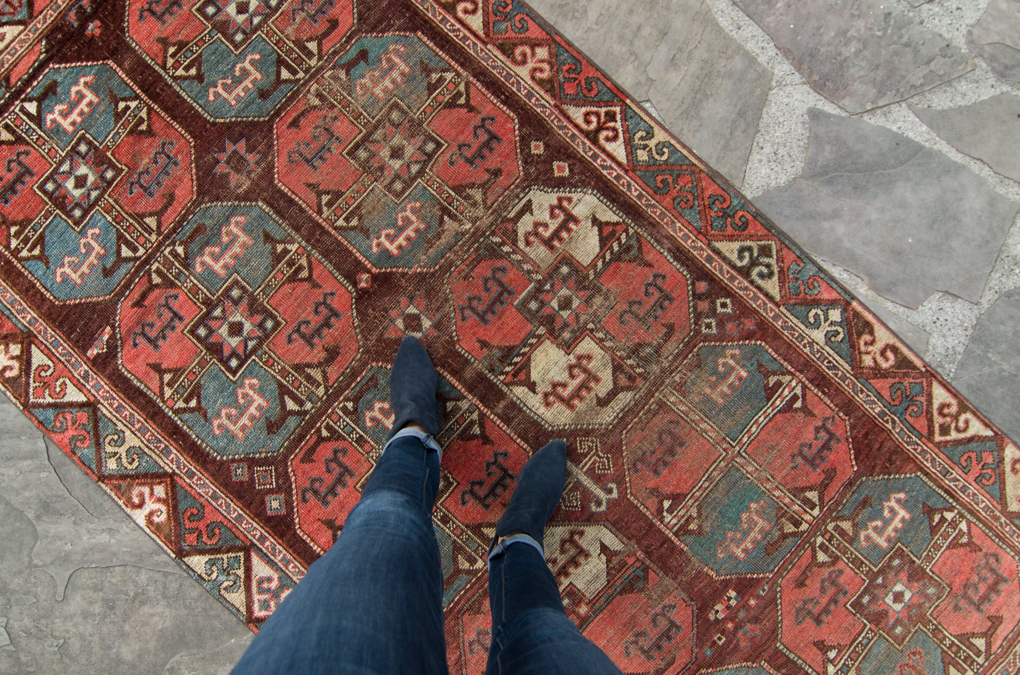 Antique 4'4 X 8'7 Karakalpak Rug Turkménistan Earth-Toned Colors Medallion Wool Low Pile Hand-Knotte