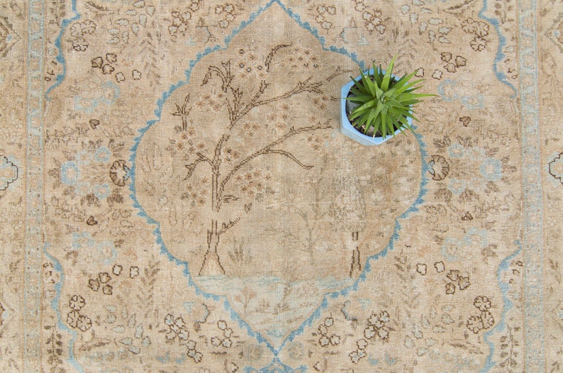 Antiek 4'5 x 6' klein tapijt handgeknoopt bos botanisch wollen stapelkleed jaren 1920 GRATIS BINNENLANDSE VERZENDING afbeelding 4