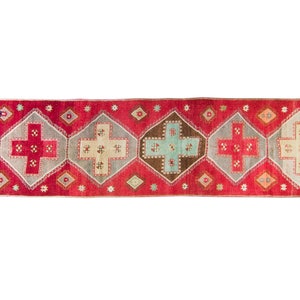 Vintage 4 x 157 Rug Lake Van Handwoven Geometric Medallion Red Wool Wide Hand-Knotted Runner 1960s FREE DOMESTIC SHIPPING image 2