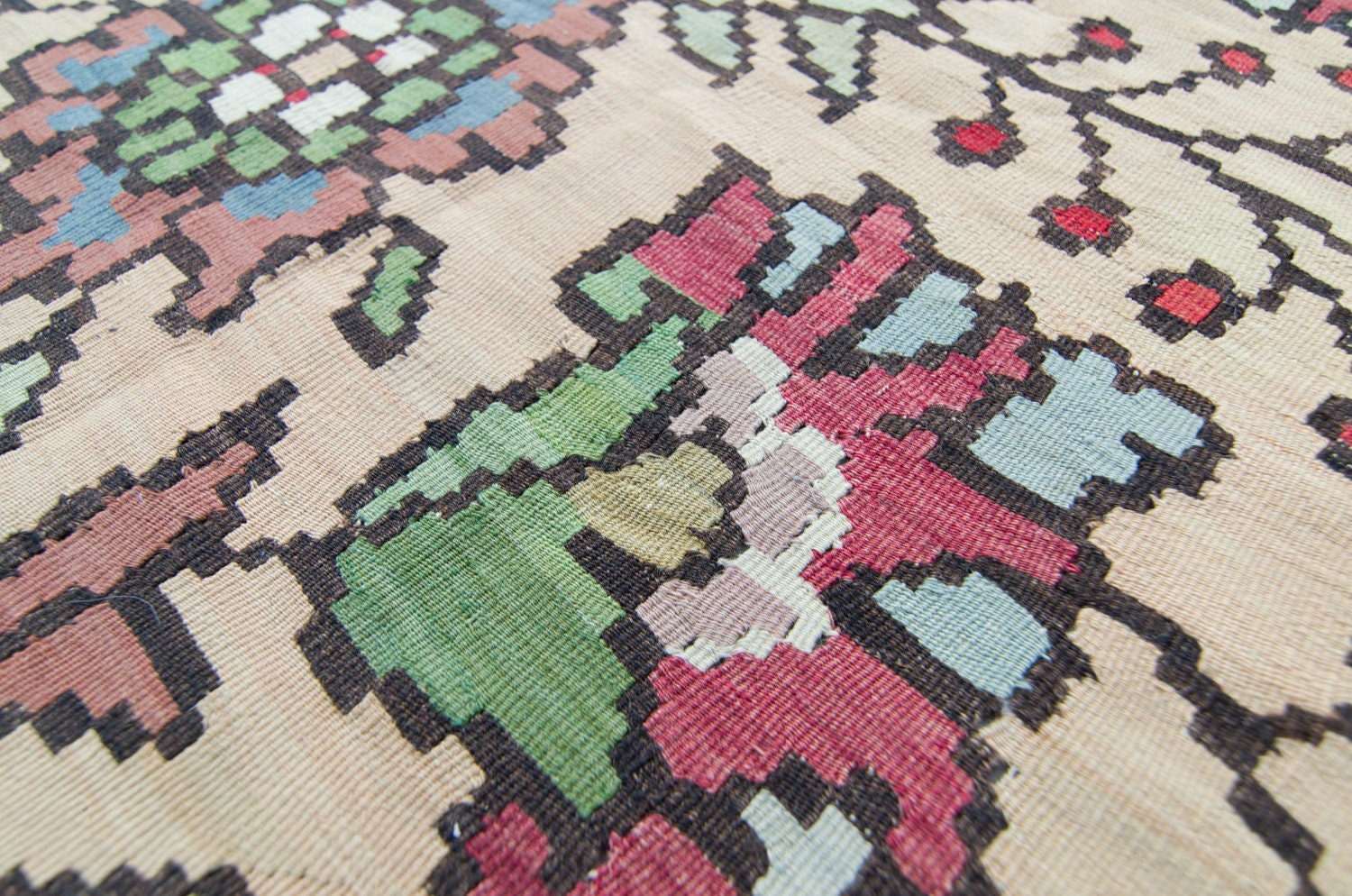 Balkan Rug Pattern Vintage Balkan 8’1” X 9’7” Rug Kilim Handmade Allover Floral Flat-woven ...