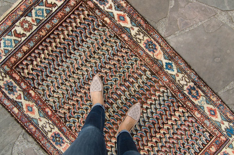 Antique 310 x 68 Rug Allover Dark Brown Ivory Hand Knotted Pile Rug 1920s FREE DOMESTIC SHIPPING 画像 1