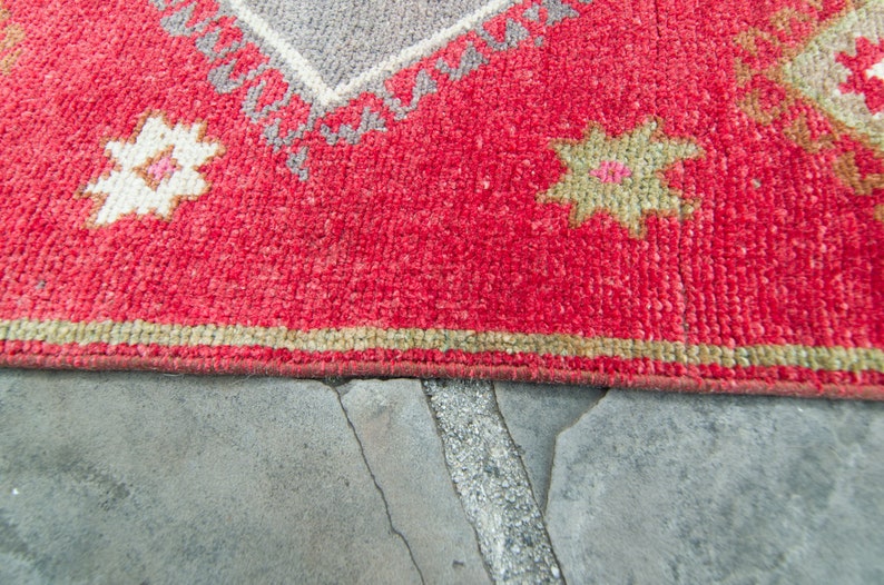 Vintage 4 x 157 Rug Lake Van Handwoven Geometric Medallion Red Wool Wide Hand-Knotted Runner 1960s FREE DOMESTIC SHIPPING image 10