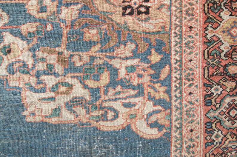 Antique 9'7 x 11'6 Large Blue Red Floral Medallion Hand Knotted Rug Wool Low Pile Rug 1920s FREE DOMESTIC SHIPPING image 6