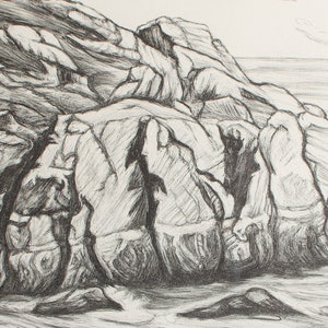 Antique Etching Limited Edition Original Signed American Artist Adele Watson 1873 1947 Titled Sea Carmel Rocks image 2